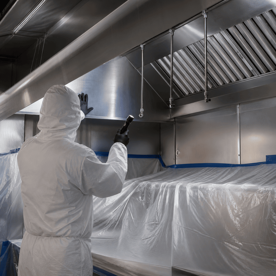 Commercial kitchen hood isolated for careful post-incident assessment